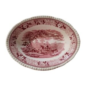 Antique Adams STAFFORDSHIRE England  Scenic Red White 8in Oval Serving Bowl